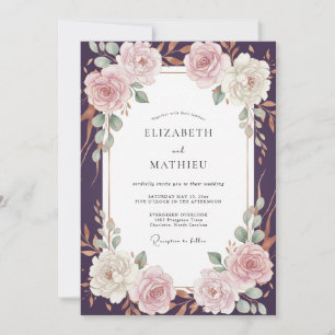 Invitación Boda de ranúnculo de eucalipto con rubor de ciruel