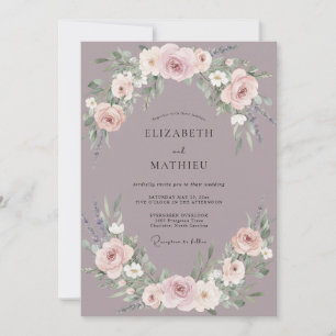 Invitación Boda de ranúnculo de eucalipto con tono rosa pálid