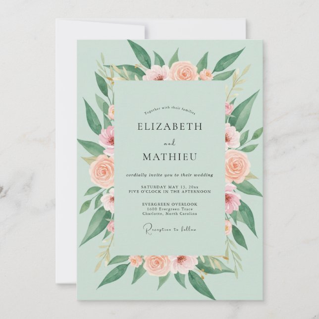 Invitación Boda de ranúnculo de eucalipto con toque de espuma (Anverso)