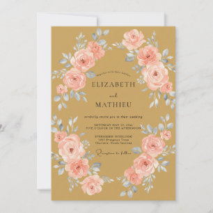 Invitación Boda de ranúnculo de eucalipto coral dorado