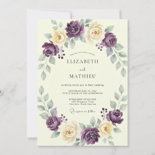 Invitación Boda de ranúnculo de eucalipto crema amatista