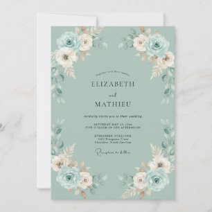 Invitación Boda de ranúnculo de eucalipto crema marfil espuma