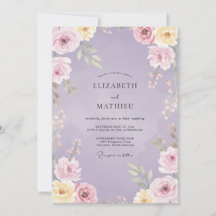 Invitación Boda de ranúnculo de eucalipto crema pálido lila