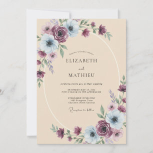 Invitación Boda de Ranúnculo de Eucalipto de Acero Amatista