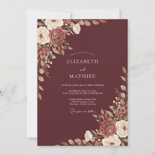 Invitación Boda de ranúnculo de eucalipto de Borgoña