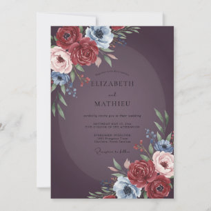 Invitación Boda de ranúnculo de eucalipto de Borgoña Ciruela