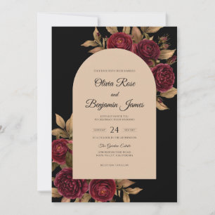 Invitación Boda de ranúnculo de eucalipto de Borgoña negro