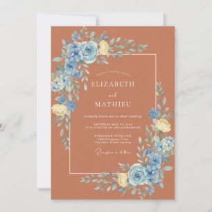 Invitación Boda de Ranúnculo de Eucalipto de Cobre Azul