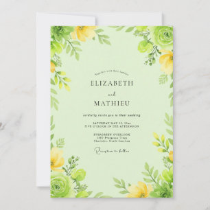 Invitación Boda de ranúnculo de eucalipto de color amarillo p