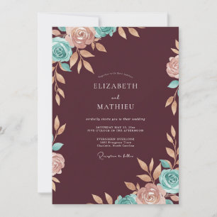 Invitación Boda de ranúnculo de eucalipto de color aqua grana