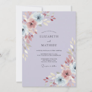 Invitación Boda de ranúnculo de eucalipto de color malva perv