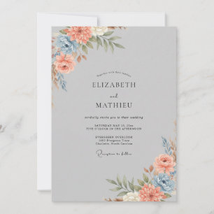 Invitación Boda de ranúnculo de eucalipto de coral gris