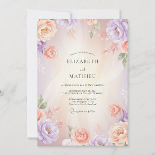 Invitación Boda de ranúnculo de eucalipto de coral lavanda