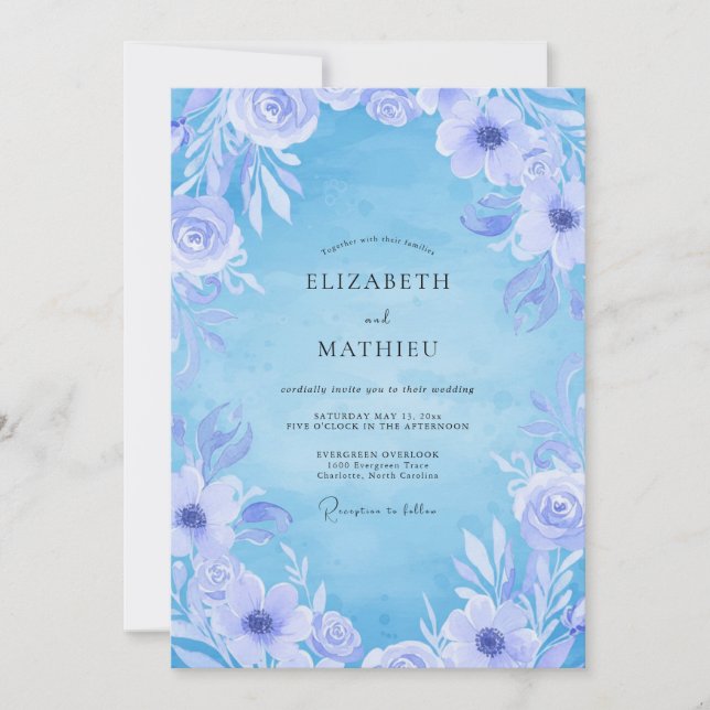 Invitación Boda de ranúnculo de eucalipto de escarcha pervinc (Anverso)