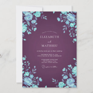 Invitación Boda de ranúnculo de eucalipto de hielo de ciruela