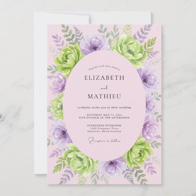 Invitación Boda de ranúnculo de eucalipto de lima lavanda (Anverso)