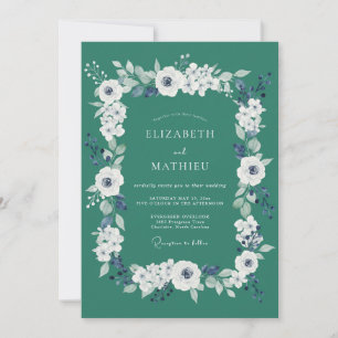 Invitación Boda de ranúnculo de eucalipto de mar profundo