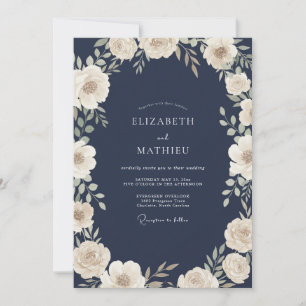 Invitación Boda de ranúnculo de eucalipto de marfil suave de