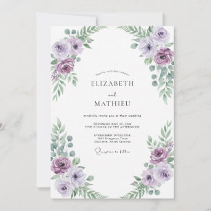 Invitación Boda de ranúnculo de eucalipto de menta amatista