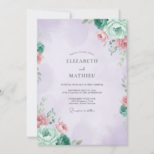 Invitación Boda de ranúnculo de eucalipto de menta malva