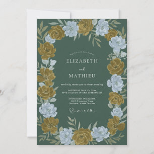 Invitación Boda de ranúnculo de eucalipto de oliva profunda