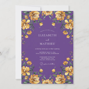 Invitación Boda de ranúnculo de eucalipto de oro amatista