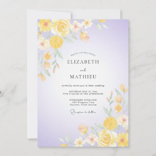 Invitación Boda de ranúnculo de eucalipto de oro lavanda
