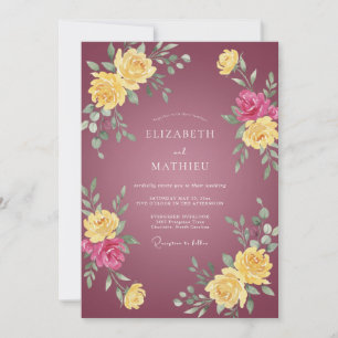 Invitación Boda de ranúnculo de eucalipto de oro malva