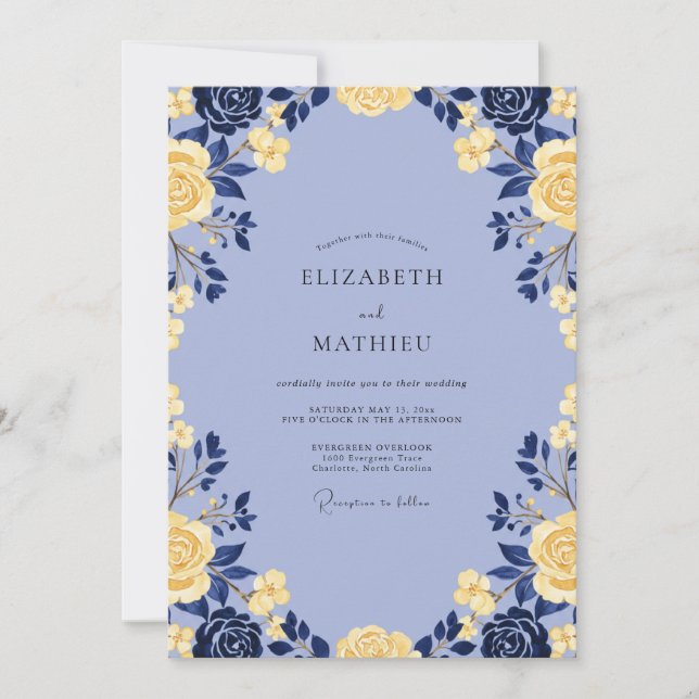Invitación Boda de ranúnculo de eucalipto de oro pervinca (Anverso)