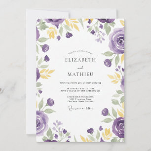 Invitación Boda de ranúnculo de eucalipto de oro violeta
