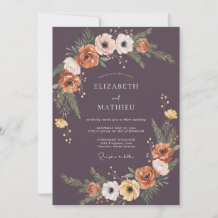 Invitación Boda de ranúnculo de eucalipto de óxido de ciruela