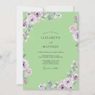 Invitación Boda de ranúnculo de eucalipto de pistacho de lila