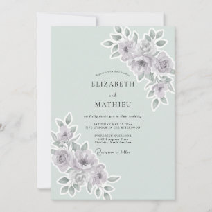 Invitación Boda de ranúnculo de eucalipto de pizarra de menta