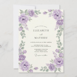 Invitación Boda de ranúnculo de eucalipto de plata amatista