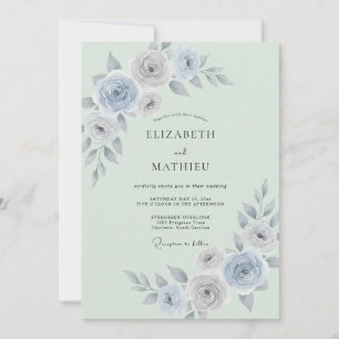 Invitación Boda de ranúnculo de eucalipto de plata de espuma 