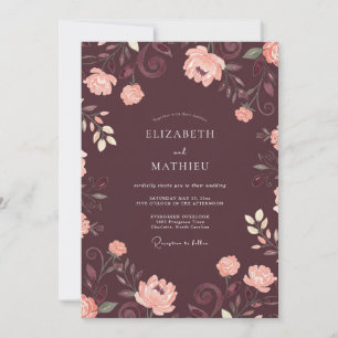 Invitación Boda de ranúnculo de eucalipto de suave rubor ciru