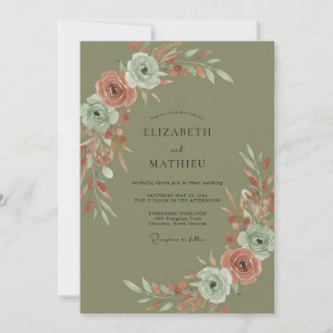 Invitación Boda de ranúnculo de eucalipto de terracota de oli