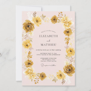 Invitación Boda de ranúnculo de eucalipto dorado con rubor