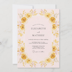 Invitación Boda de ranúnculo de eucalipto dorado con rubor