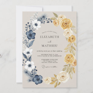 Invitación Boda de Ranúnculo de Eucalipto Dorado de la Marina