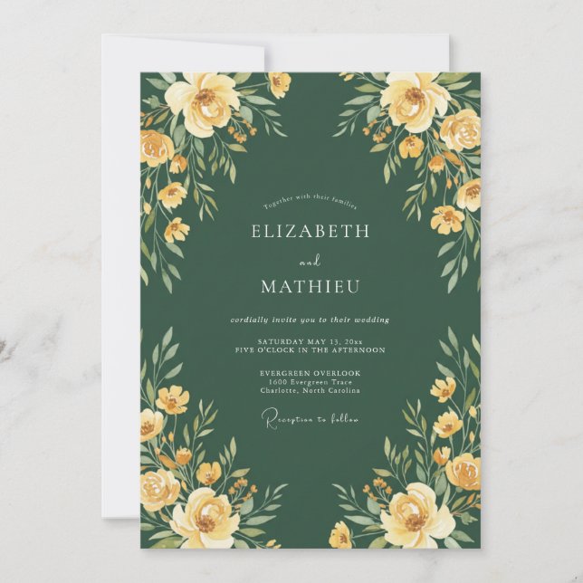 Invitación Boda de ranúnculo de eucalipto dorado forestal (Anverso)