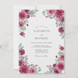 Invitación Boda de ranúnculo de eucalipto fucsia