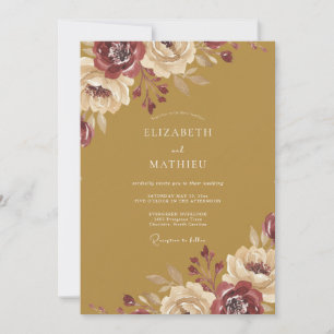 Invitación Boda de ranúnculo de eucalipto granate ocre
