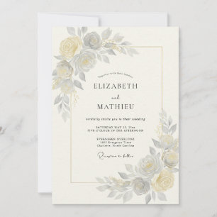 Invitación Boda de ranúnculo de eucalipto gris champán