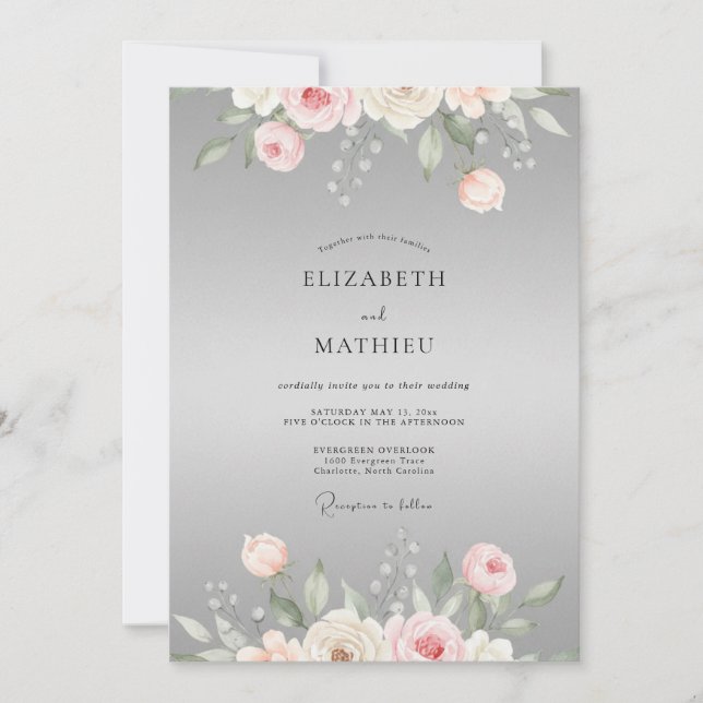 Invitación Boda de ranúnculo de eucalipto gris rosa (Anverso)