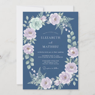 Invitación Boda de ranúnculo de eucalipto lavanda acero