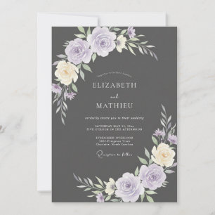 Invitación Boda de ranúnculo de eucalipto lavanda carbonilla