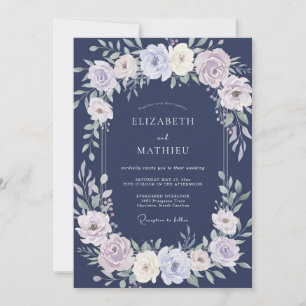 Invitación Boda de ranúnculo de eucalipto lavanda de medianoc
