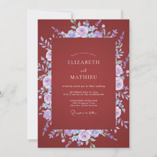 Invitación Boda de ranúnculo de eucalipto lavanda granate