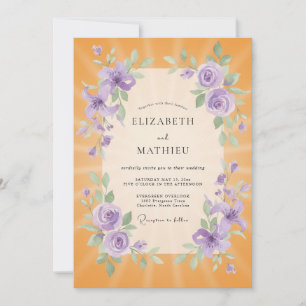Invitación Boda de ranúnculo de eucalipto lila ámbar